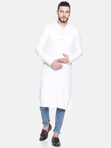 Men White Hemp Long Kurta