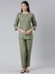 Women Solid Olive Co-ord Set