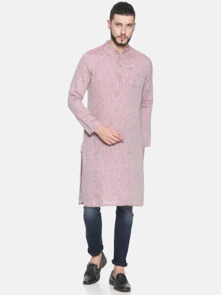 Men Maroon Hemp Long Kurta