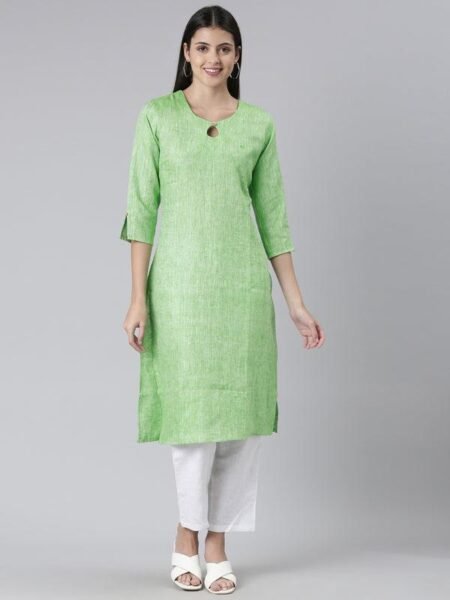 Women Solid Green and White Kurta Set