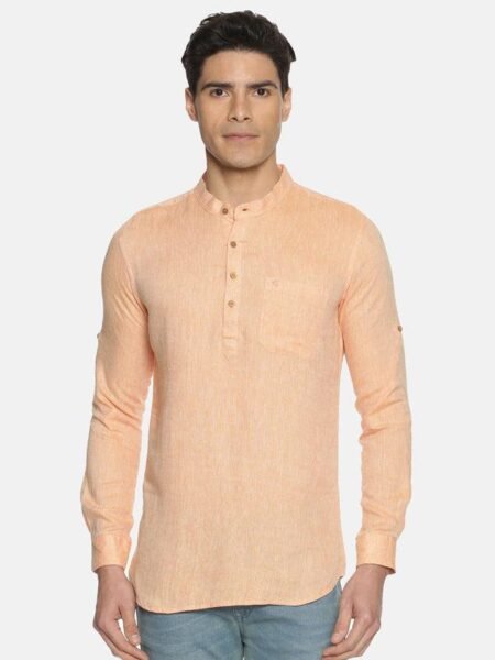 Men Neon Saffron Hemp Short Kurta