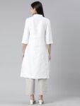 Women Herringbone White and Beige Kurta Set