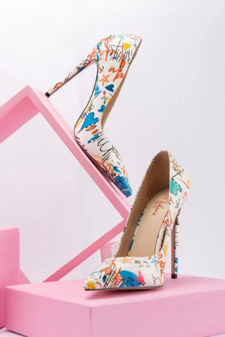 GRAPHIC POINTED TOE STILETTO PUMPS - ARTISTIC SHAPES - LIMITED EDITION