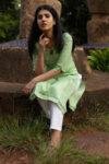 Women Hemp Parrot Green Straight Kurta