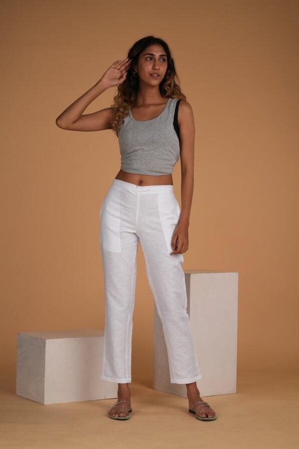 Women White Solid Hemp Lounge Pant