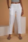 Women White Solid Hemp Lounge Pant