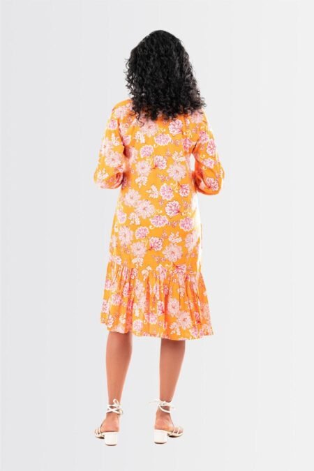 Orange Cotton Floral Tiered Dress