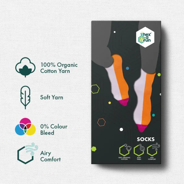 Color Pop Story! Unisex Socks, 100% Organic Cotton, Crew Length, Pack of 6