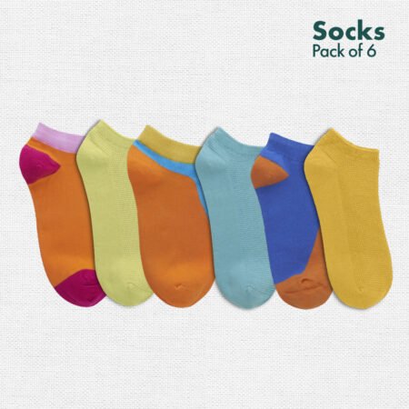 Color Therapy! Unisex Socks, 100% Organic Cotton, Ankle Length, Pack of 6