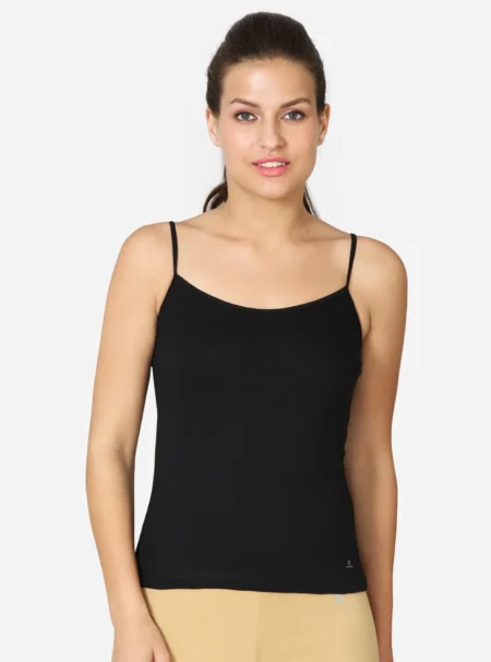 Deep neckline modern fit cotton camisole with adjustable straps Black