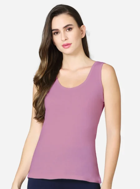 Short length regular fit tank top with round neckline and contoured armholes Rose Shadow