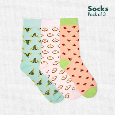 Foodgasm Series 1! Unisex Socks, 100% Organic Cotton, Crew Length, Pack of 3