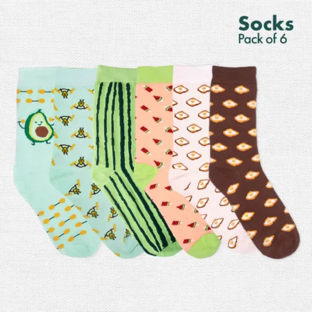 Foodgasm Series 1! + Series 2! Unisex Socks, 100% Organic Cotton, Crew Length, Pack of 6