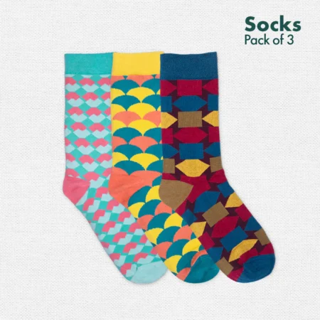 Geometri-fication Series 1! Unisex Socks, 100% Organic Cotton, Crew Length, Pack of 3