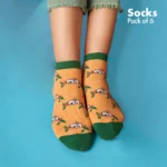 Foodgasm Series 1! + Animalholic Series 1! Unisex Socks, 100% Organic Cotton, Ankle Length, Pack of 6