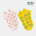 Foodgasm Series 1! + Animalholic Series 1! Unisex Socks, 100% Organic Cotton, Ankle Length, Pack of 6