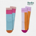 Color Pop Story! Unisex Socks, 100% Organic Cotton, Crew Length, Pack of 6