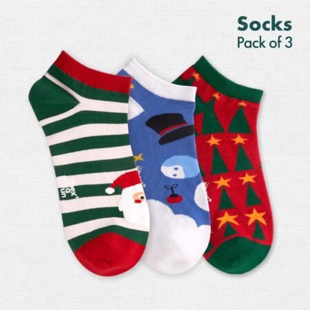 X'mas-Trio! Unisex Socks, 100% Organic Cotton, Ankle Length, Pack of 3