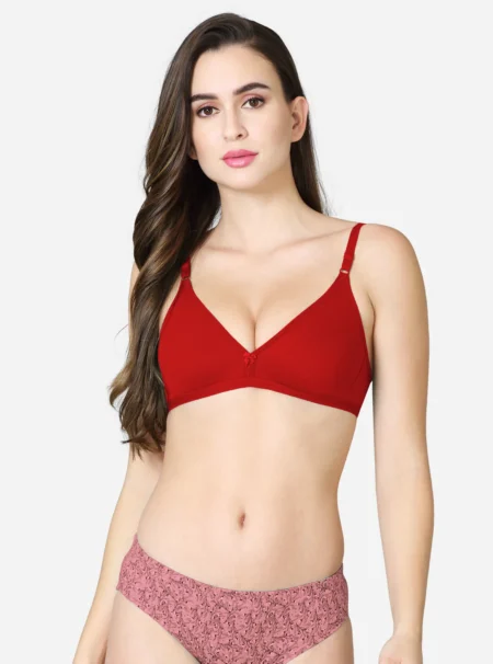 Double layered moulded cup medium coverage bra Red