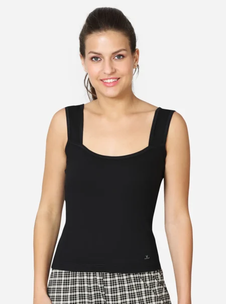 Short length camisole with deep neckline and contoured armhole Black