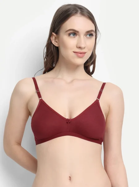 Double layered seamless bra with smooth elastic bottom band Red