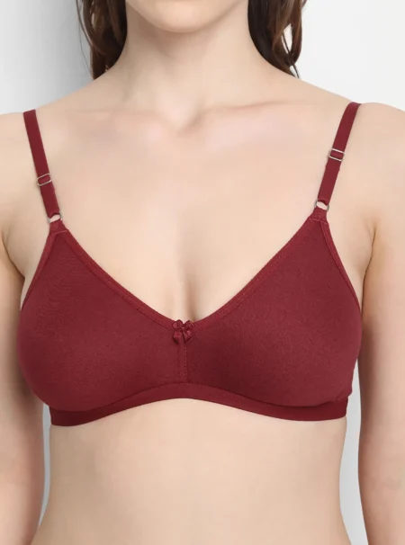 Double layered seamless bra with smooth elastic bottom band Red