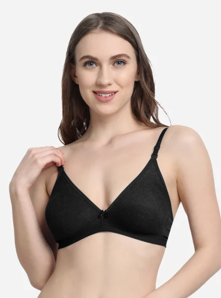 Melange fabric deep neck Double layered moulded bra Black