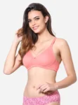 Cotton spandex bra with double layered moulded cups and encircled side stitches Peach