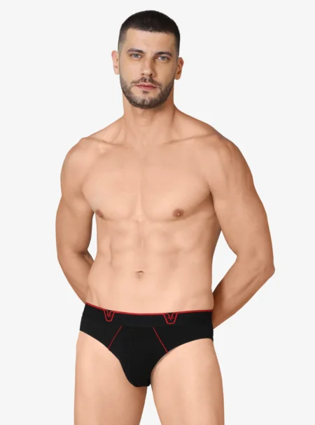 Low rise cotton brief with wide contrast outer elastic waistband