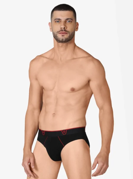 Low rise cotton brief with wide contrast outer elastic waistband