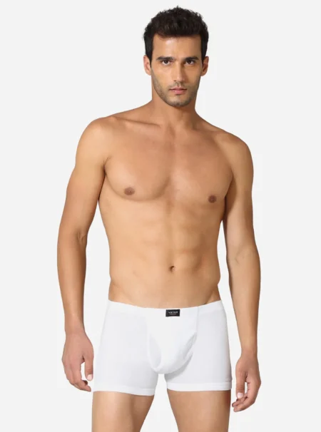 Premium ribbed cotton trunk with concealed waistband and pouch fly opening White