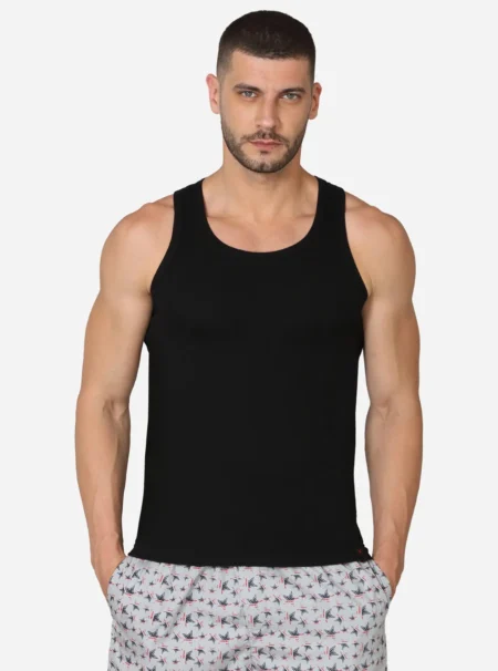 Premium cotton gym vest with racer back styling Black