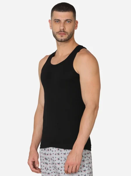 Premium cotton gym vest with racer back styling Black