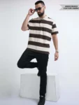 Brown and Dusty Grey Striped Polo T-Shirt