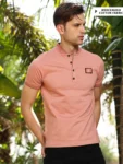 Dark Salmon Mandarin Collar T-Shirt