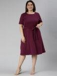 TheShaili - Women's Plum solid A-line Maxi Dress With Pleat At Front Yoke