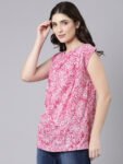 1TheShaili Poly Crinkled Pink Sleeveless cowl Top