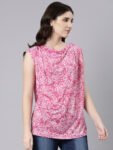 1TheShaili Poly Crinkled Pink Sleeveless cowl Top