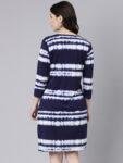 1TheShaili Cotton Blue Knee Length Dress:Round Neck 3:4 Sleeves Tie-Dye Dresses for Women And Girls