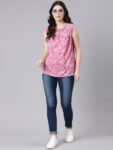 1TheShaili Poly Crinkled Pink Sleeveless cowl Top