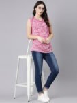 1TheShaili Poly Crinkled Pink Sleeveless cowl Top