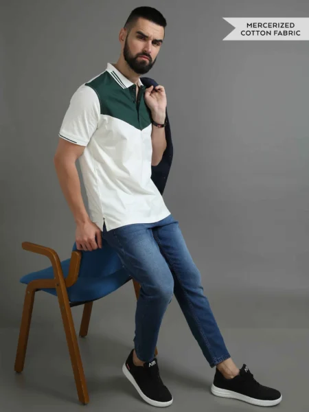 White and Green Polo T-Shirt