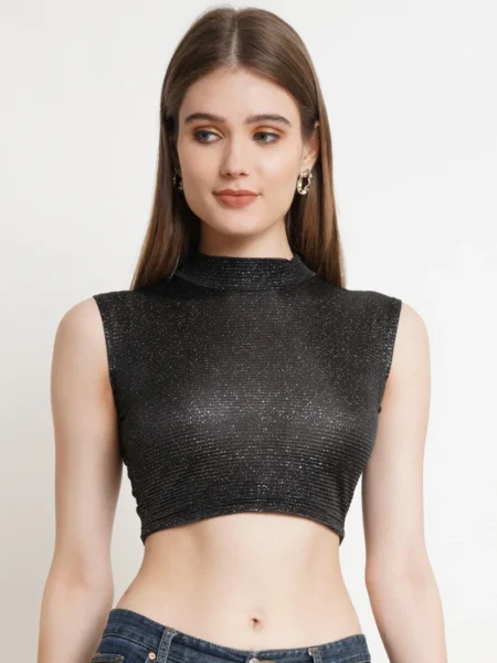 Popwings Women Casual Turtle Neck Crop Top